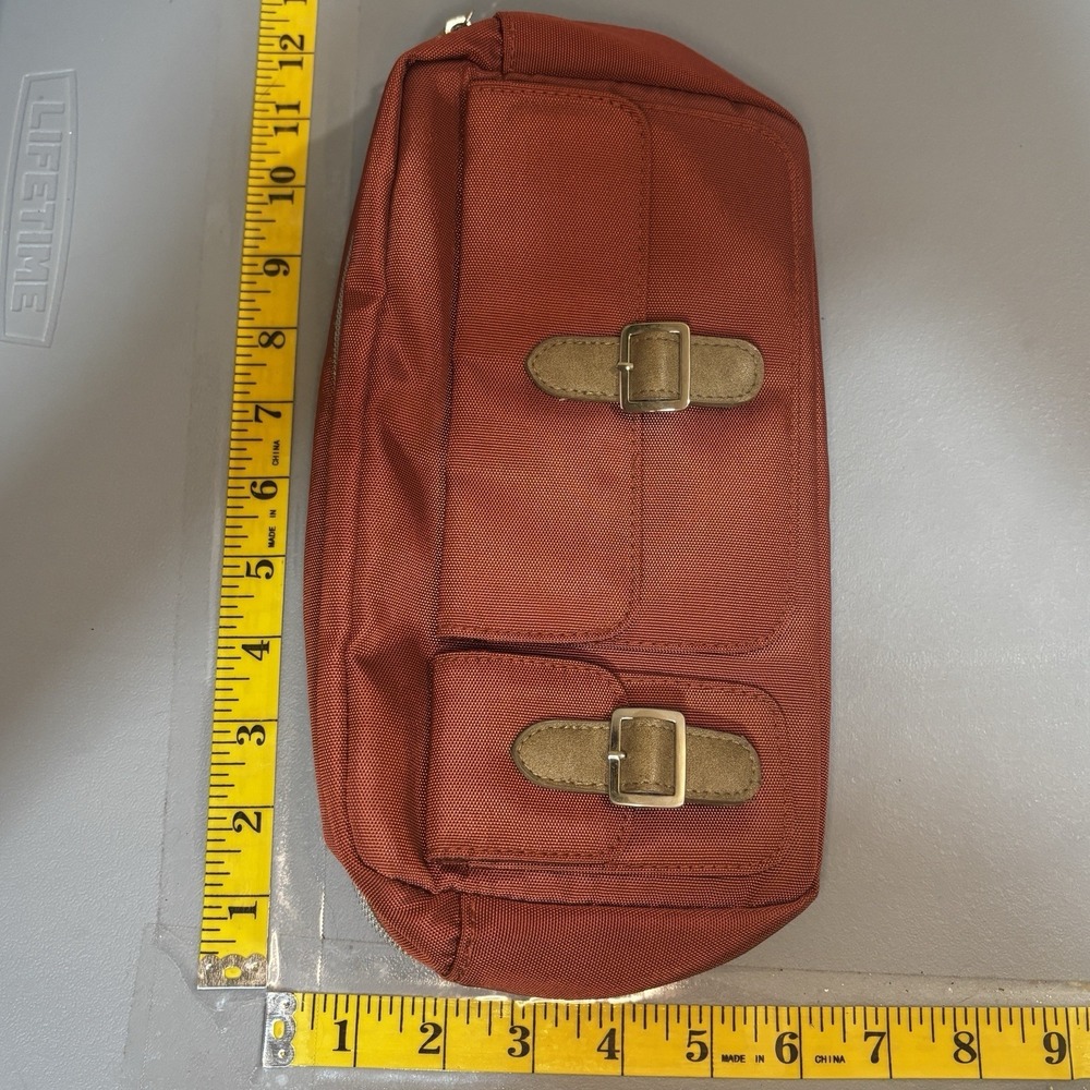 Orange Canvas And Suede Toiletries Make Up Bag Pockets Zip Storage Travel Men - Picture 2 of 10